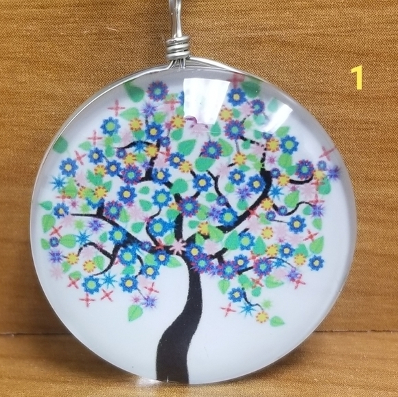 Watercolor Tree Pendant Necklace - Picture 1 of 8